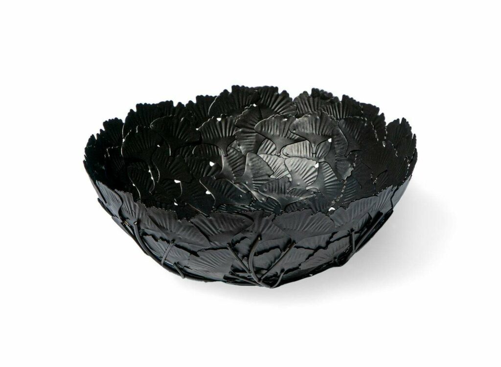 Gingko Basket 13"D Ebony-Nickel Plate