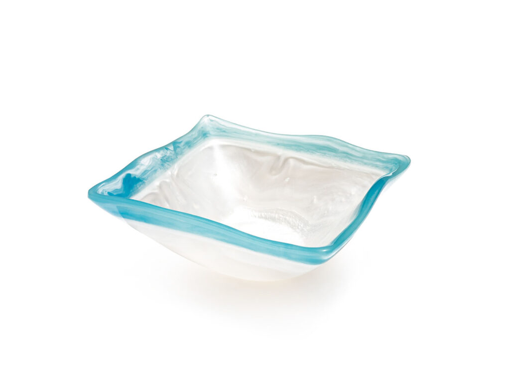 Ripple Square BowlBlue Tip Alabaster Resin